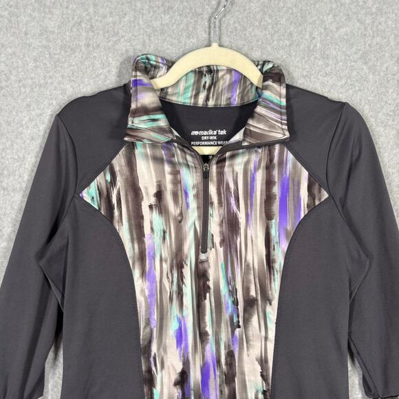 Marika Tek Top Medium Purple 1/4 Zip Base Layer Fleece Abstract Thumb Hole Artsy - Picture 2 of 11